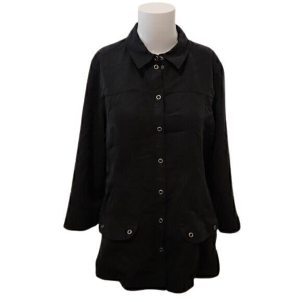 [Chico's] Black Button 3/4 Roll Up Sleeve- Sz 1